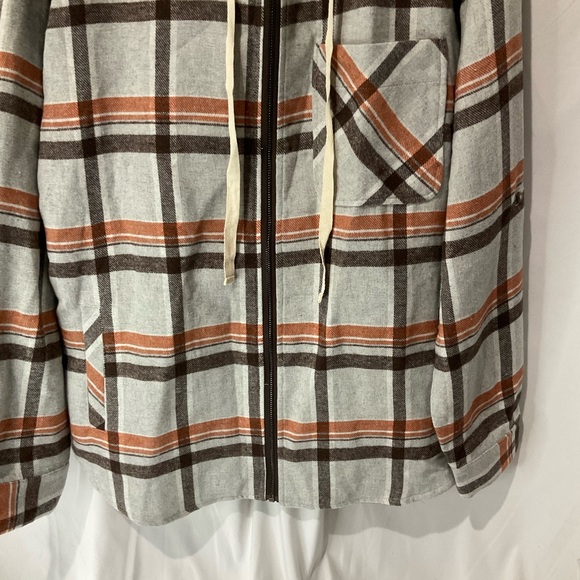 Staccato Womens Fall Plaid Hooded Shacket Size Large Gray Orange Black NWOT - Picture 10 of 13